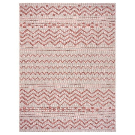 Homeroots 8 x 10 ft. Beige & Red Zigzag Indoor & Outdoor Area Rug 396228